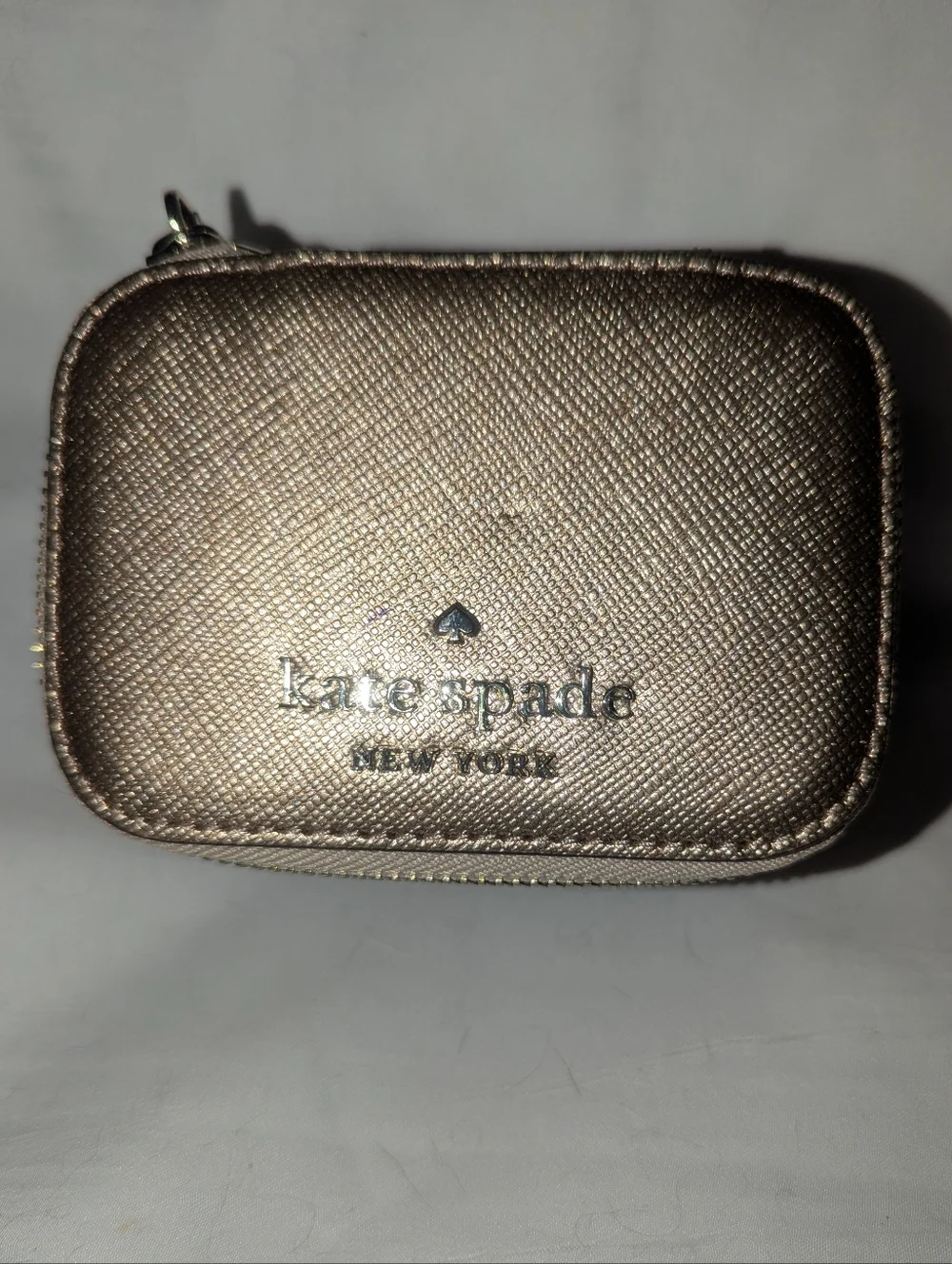 Kate Spade Metallic Rose Gold Mini Zip Jewelry Case